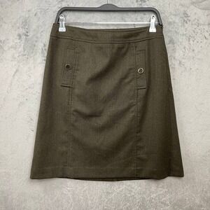 Talbots Wool A-Line Knee Length Skirt Olive Green Dark Academia Size 4 Minimal